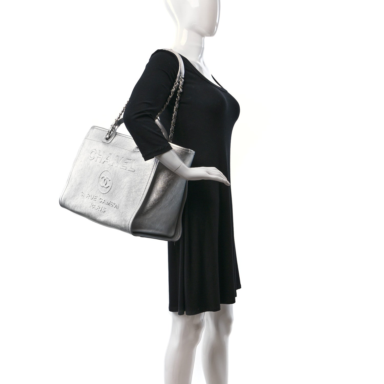 Chanel Metallic Calfskin Medium Deauville Tote Silver 3 of 12