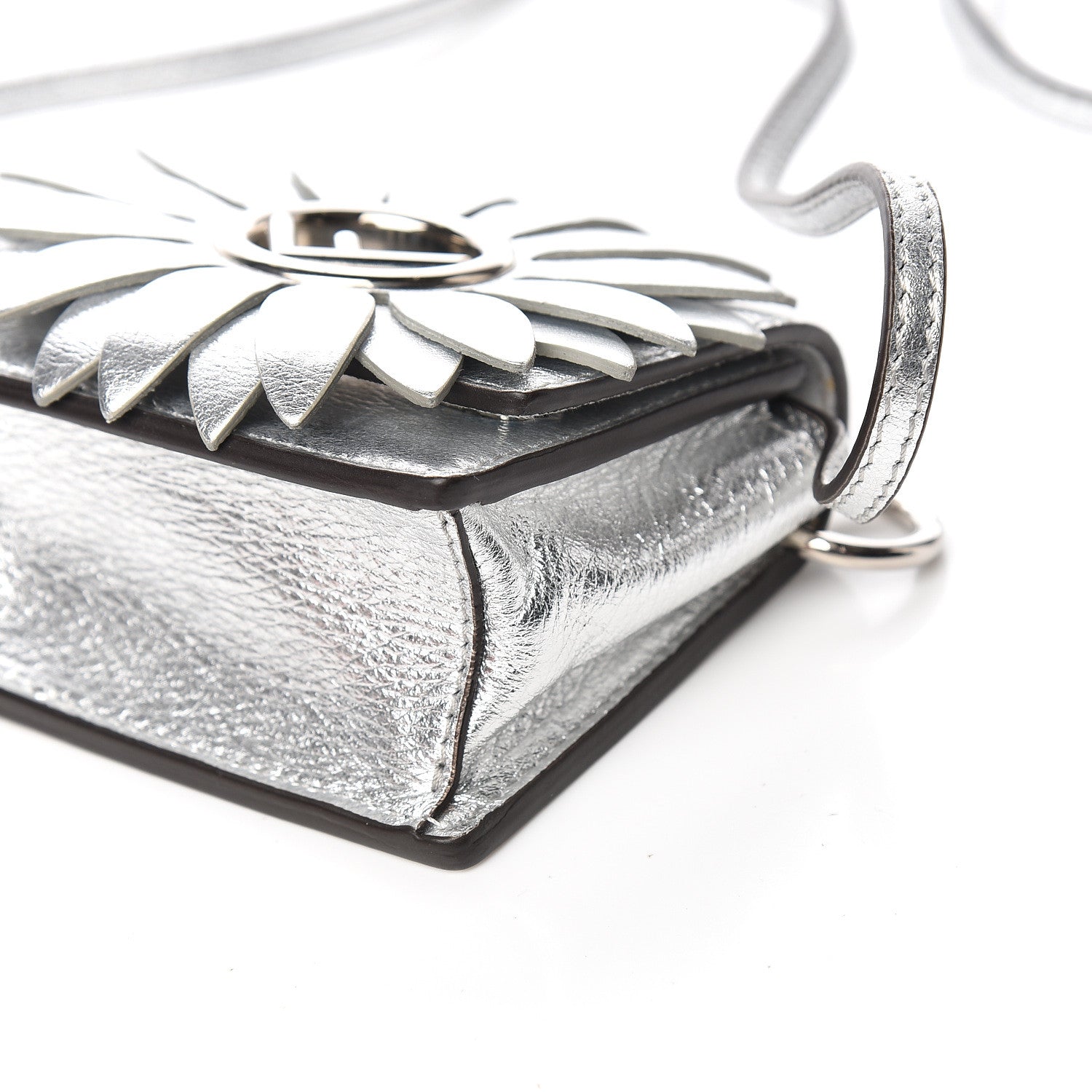 Fendi Vitello Catalan Mirror F is Fendi Flower Micro Kan I Shoulder Bag Silver 9 of 11
