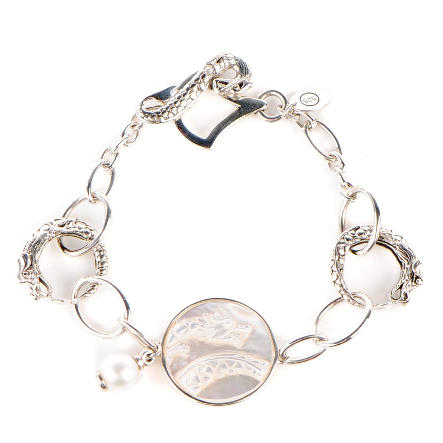 John Hardy Sterling Silver Pearl Mother of Pearl Naga Dragon Link Bracelet 1 of 6