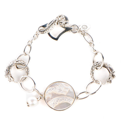 John Hardy Sterling Silver Pearl Mother of Pearl Naga Dragon Link Bracelet 1 of 6