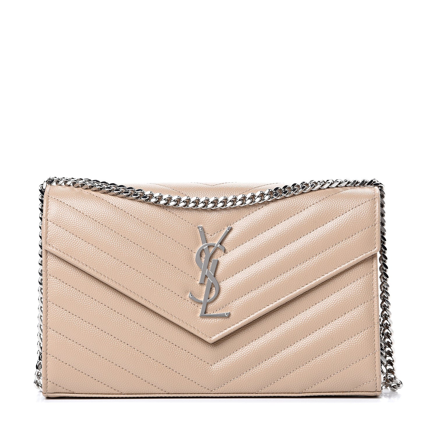 Grain De Poudre Matelasse Chevron Monogram Chain Wallet Nude Powder