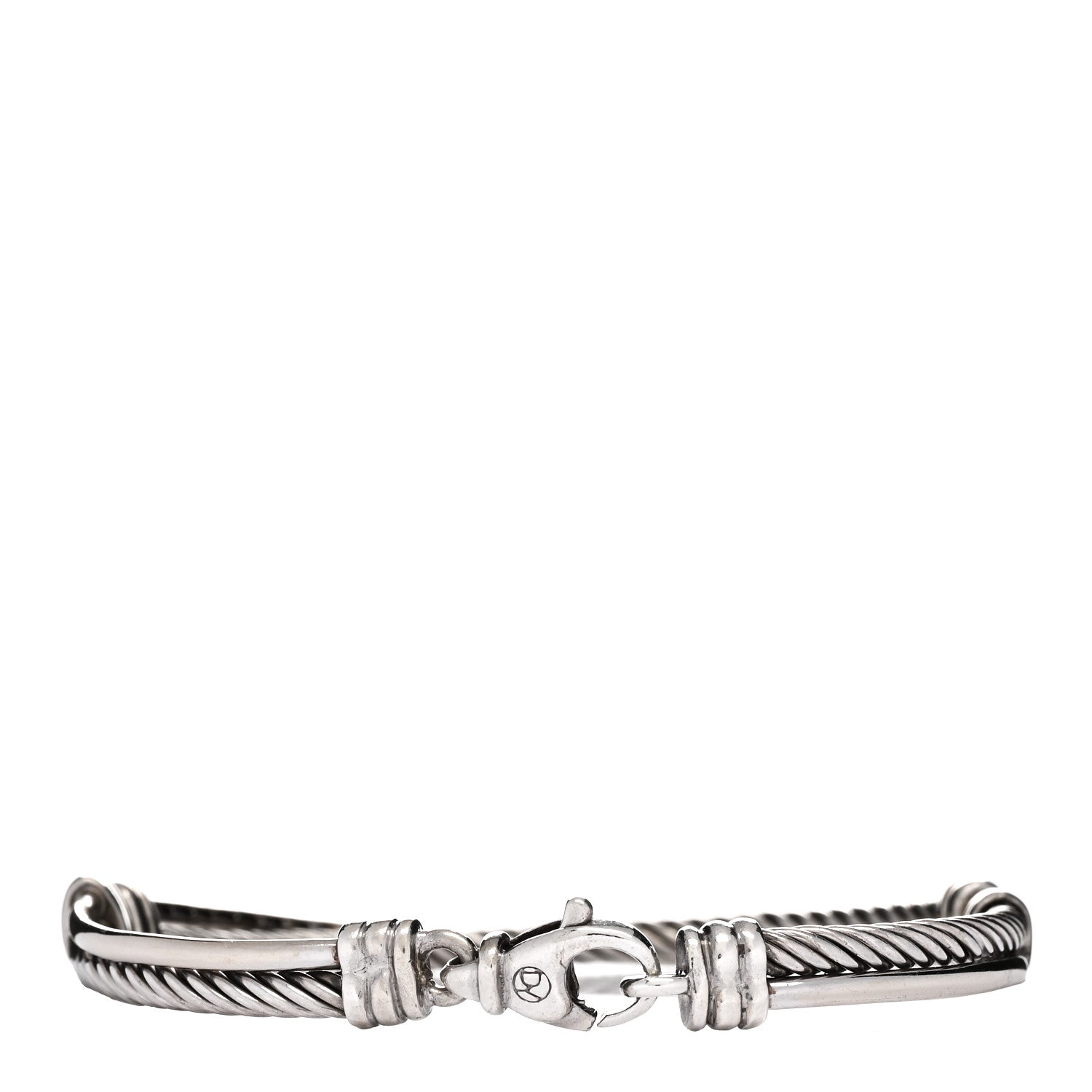 David Yurman Sterling Silver 14K White Gold Diamond 3mm Crossover Bracelet 2 of 3