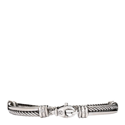 David Yurman Sterling Silver 14K White Gold Diamond 3mm Crossover Bracelet 2 of 3