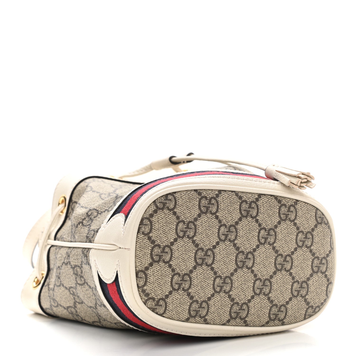 Gucci GG Supreme Monogram Textured Calfskin Web Mini Ophidia Bucket Bag Beige Ebony Mystic White 4 of 11