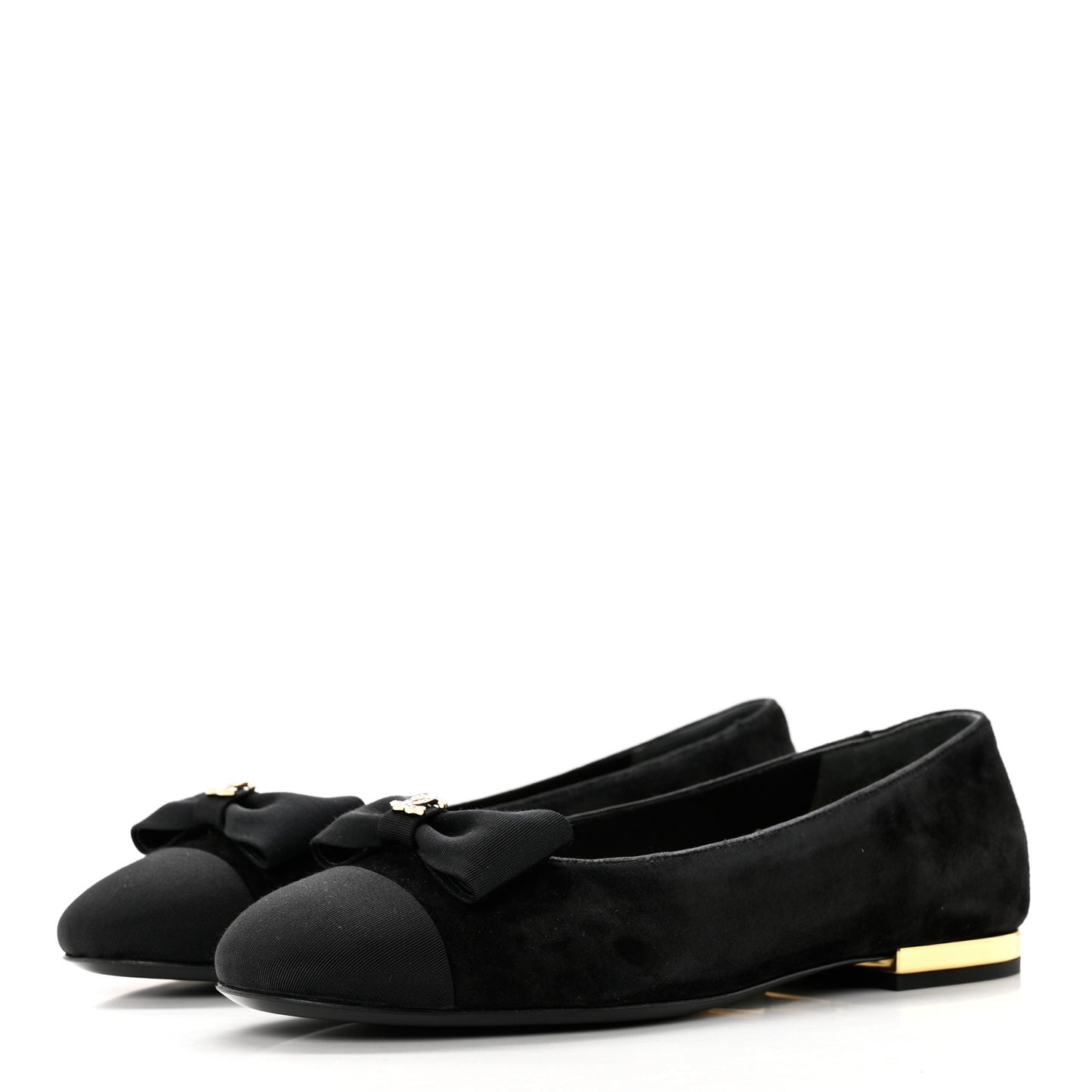 Suede Grosgrain CC Bow Ballerina Cap Toe Flats 37.5 Black