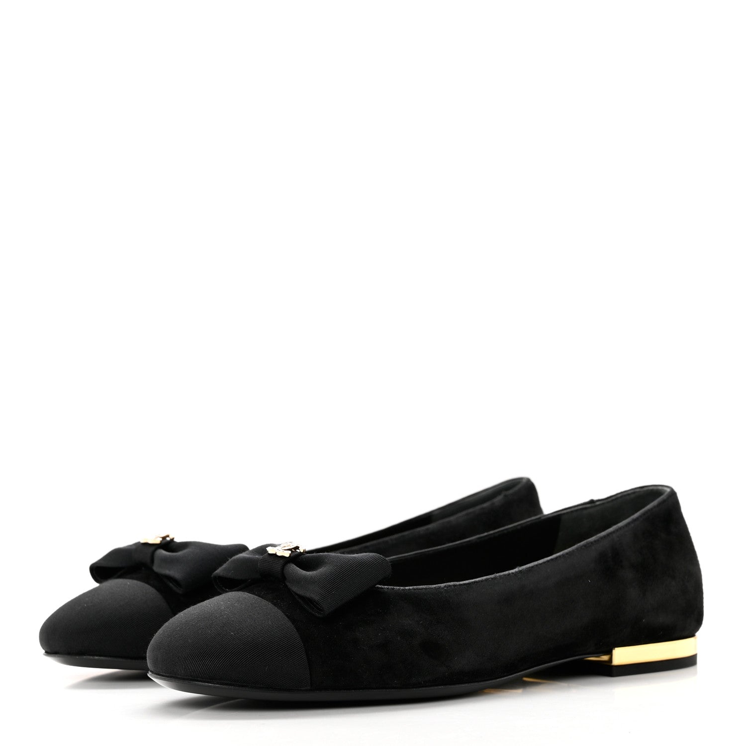 Chanel Suede Grosgrain CC Bow Ballerina Cap Toe Flats 37.5 Black 3 of 9