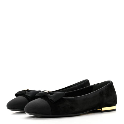 Chanel Suede Grosgrain CC Bow Ballerina Cap Toe Flats 37.5 Black 3 of 9