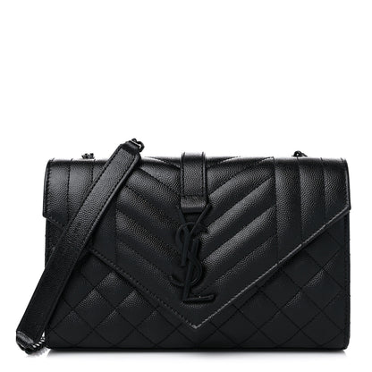 Saint Laurent Grain De Poudre Textured Mixed Matelasse Triquilt Small Monogram Monochrome Satchel Black 1 of 9