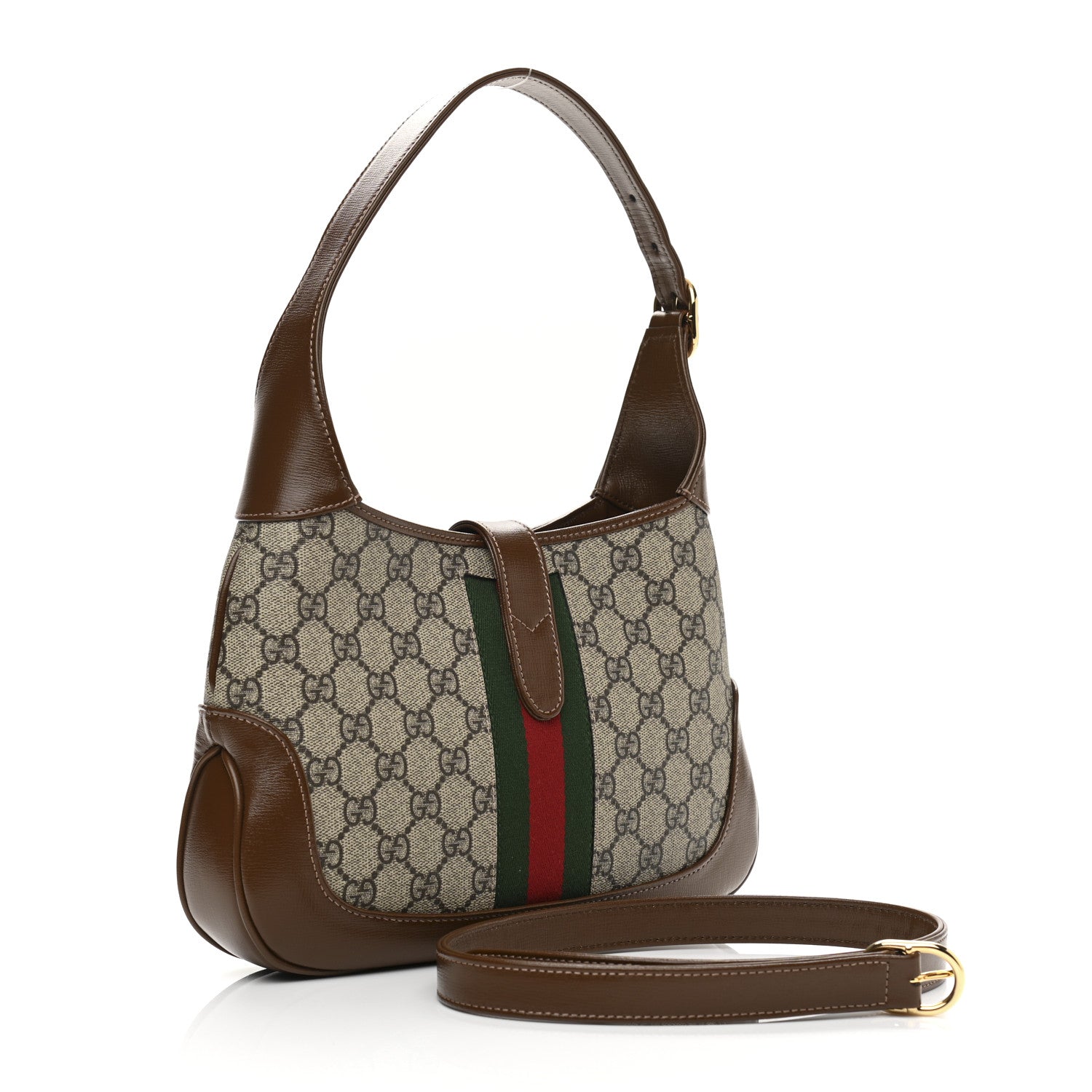 Gucci GG Supreme Monogram Azalea Calfskin Web Small Jackie 1961 Hobo Beige Ebony Brown Sugar 3 of 11