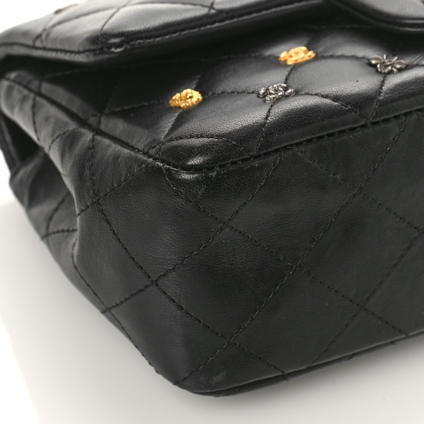 Lambskin Quilted Studded Mini Rectangular Flap Black