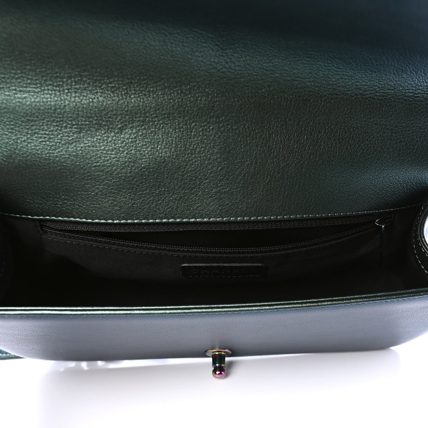 Iridescent Goatskin Quilted New Medium Boy Flap Green