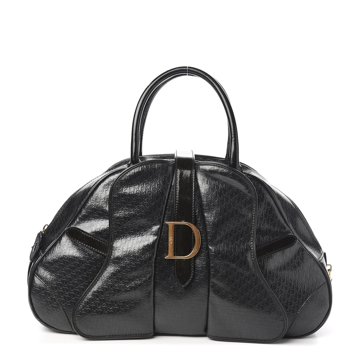 Patent Calfskin Embossed Saddle Bowler Black