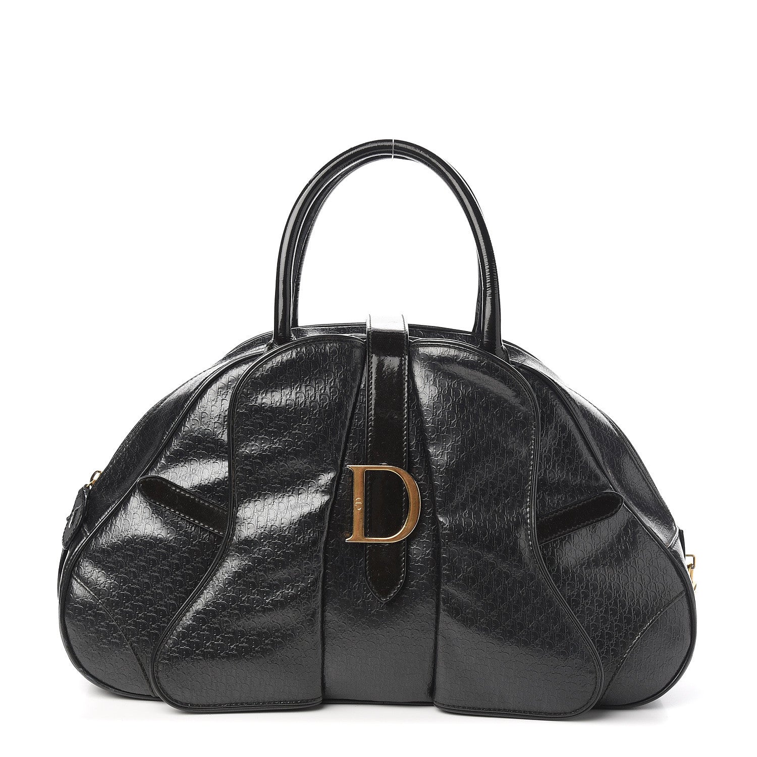 Christian Dior Patent Calfskin Embossed Saddle Bowler Black 1 of 12