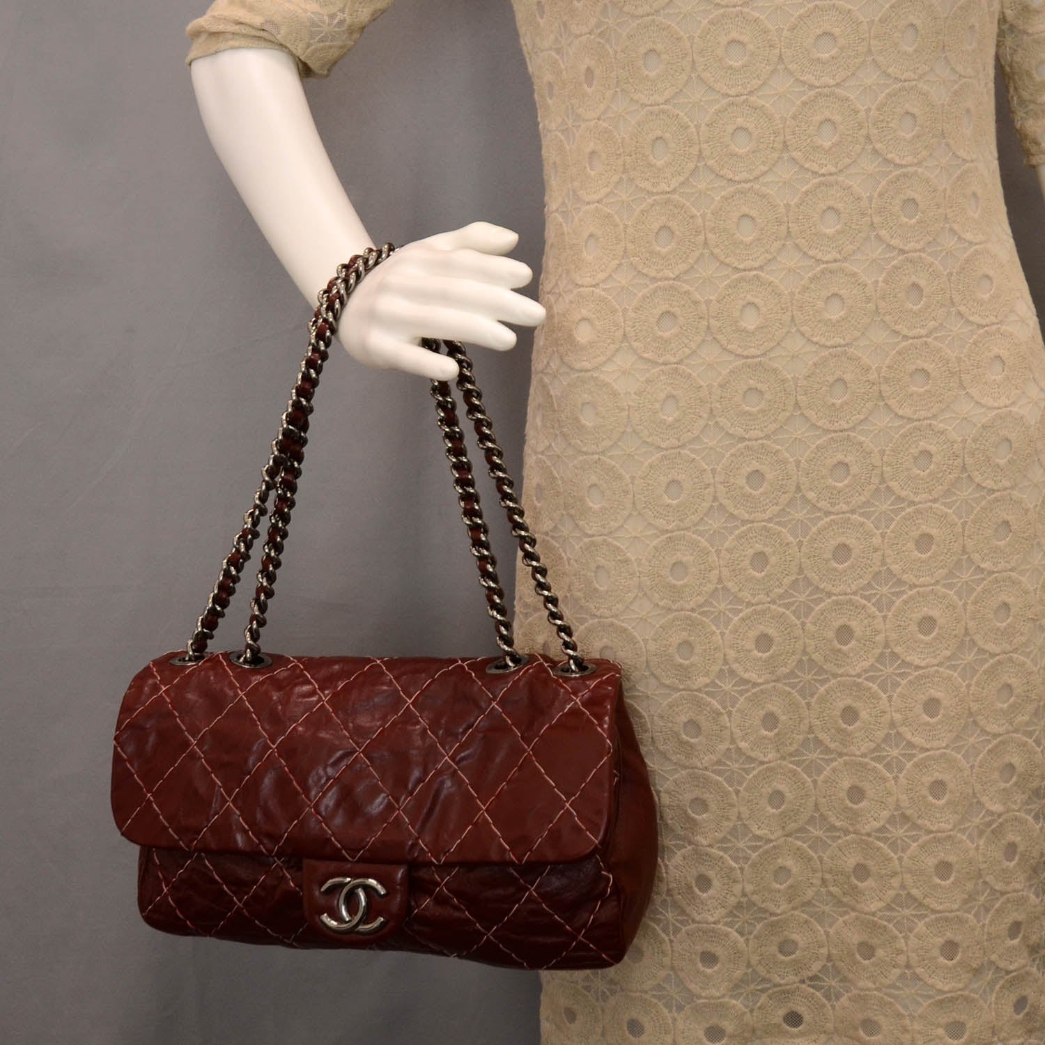 Chanel Glazed Goatskin Double Stitch Flap Rouge 2 of 8