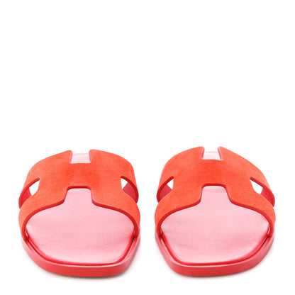 Hermes Suede Goatskin Oran Sandals 38.5 38.5 Rouge Vif 2 of 9