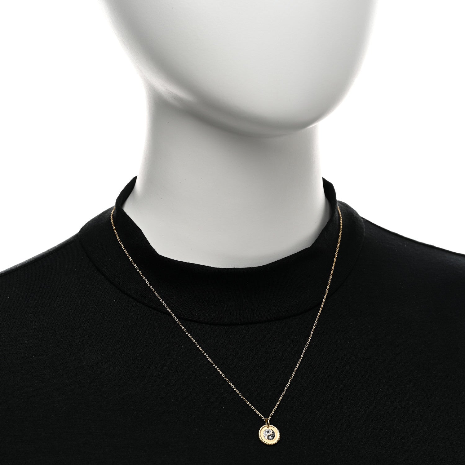 David Yurman 18K Yellow Gold Diamond Black Diamond Yin Yang Pendant Necklace 2 of 5