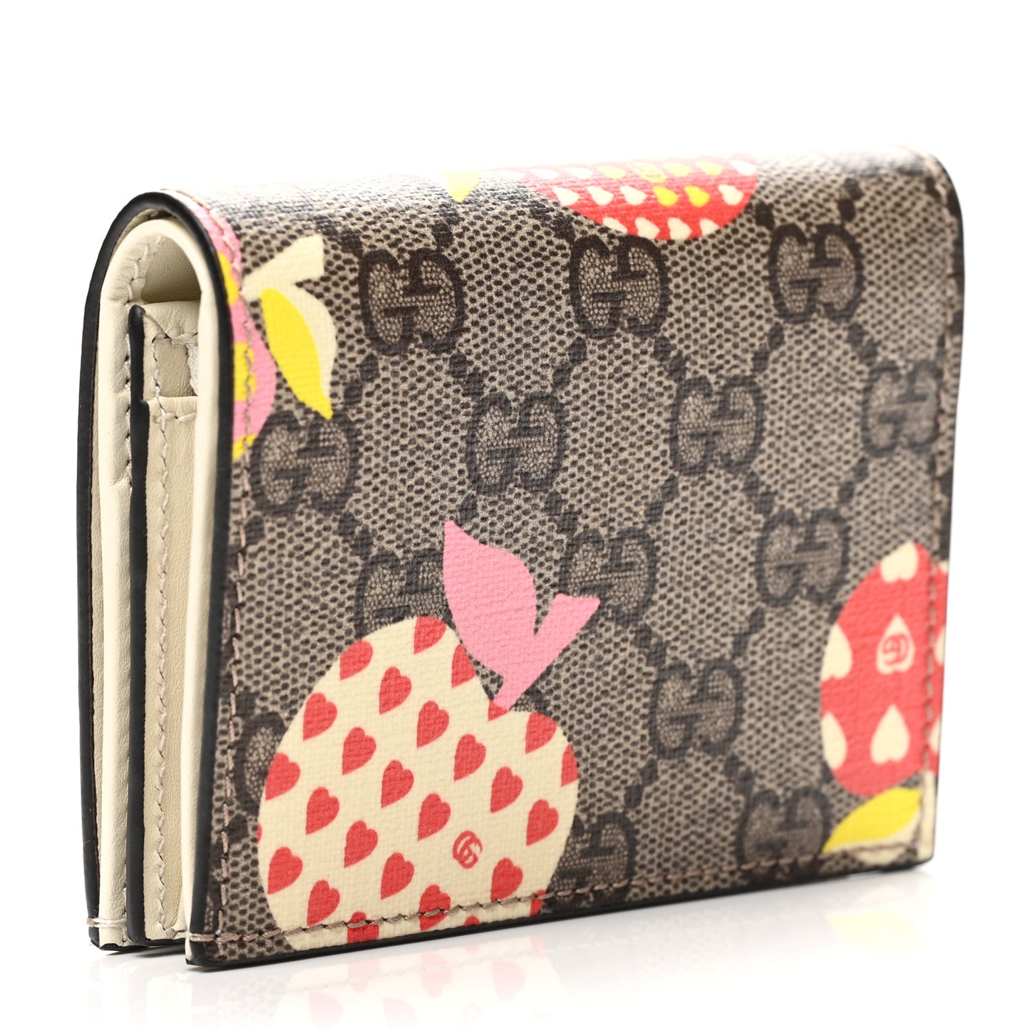 GG Supreme Monogram Les Pommes Card Case Wallet Beige Multicolor Mystic White