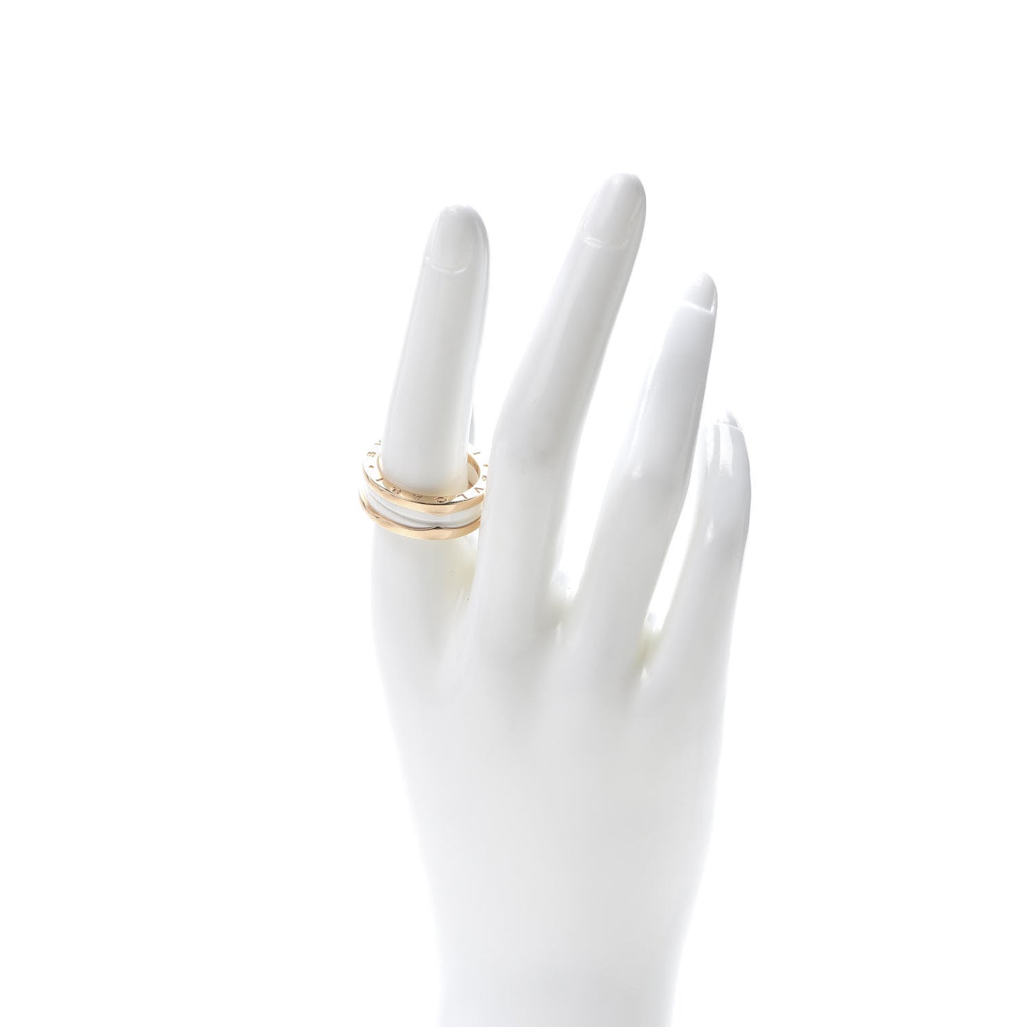 18K Rose Gold White Ceramic B.Zero1 Two-Band Ring 59 8.75