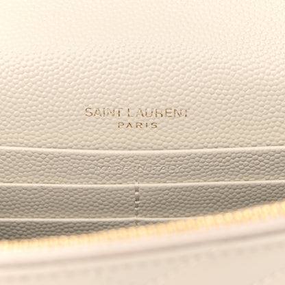 Saint Laurent Grain De Poudre Matelasse Chevron Monogram Envelope Chain Wallet Crema Soft 6 of 10