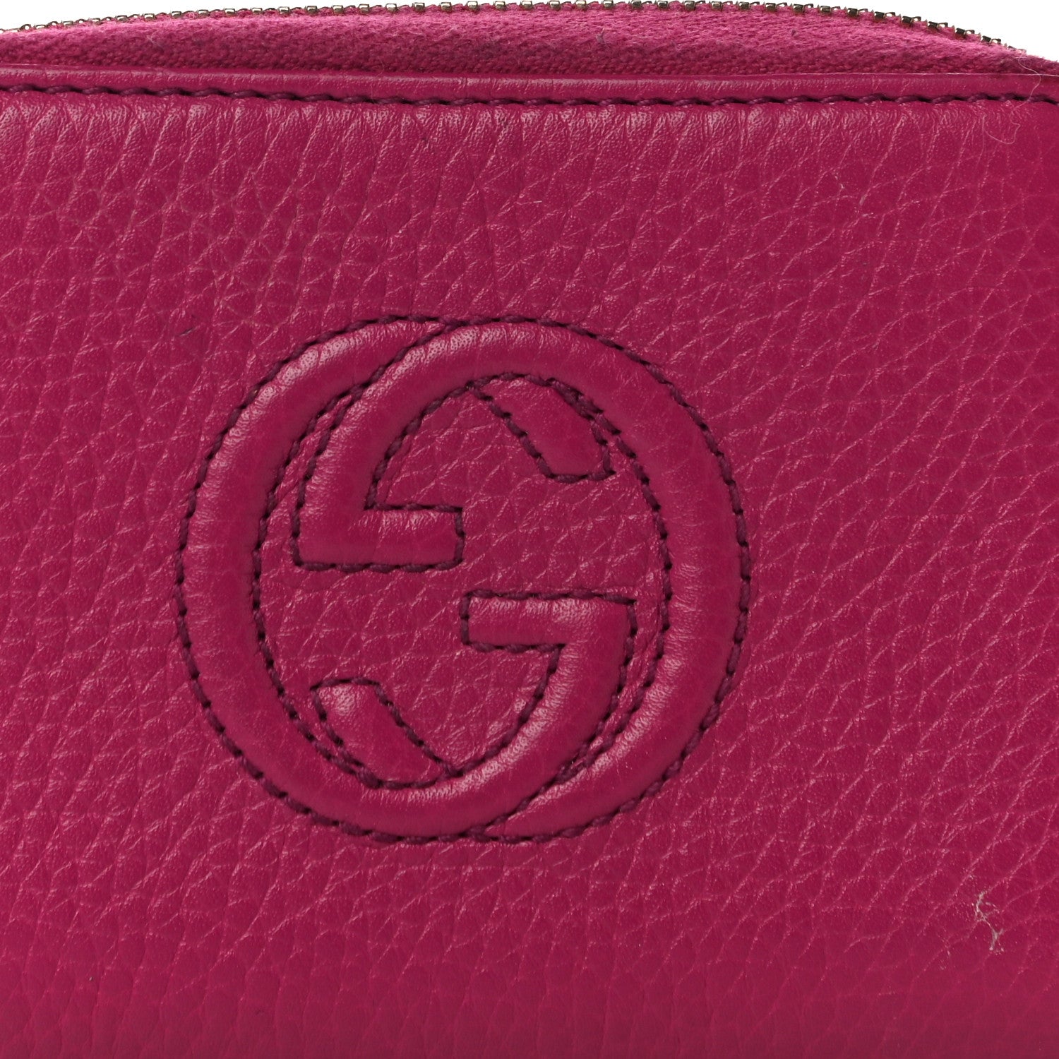 Gucci Pebbled Calfskin Soho Compact Disco Zip Around Wallet Bright Bougainvillea 7 of 9