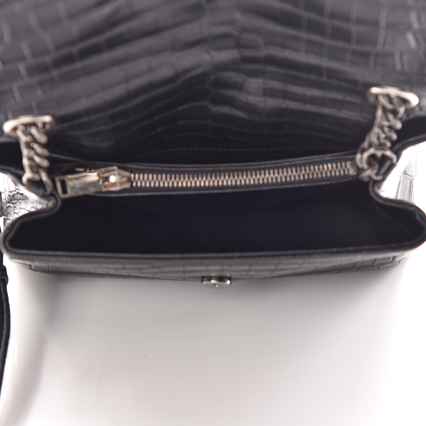 Calfskin Crocodile Embossed Small West Hollywood Monogram Fold-Over Bag Black
