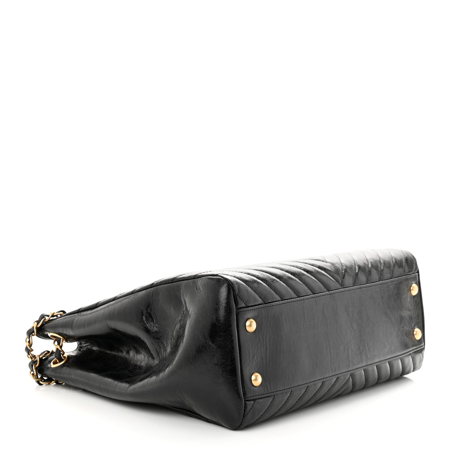 Aged Calfskin Chevron Quilted Shopping Tote Black