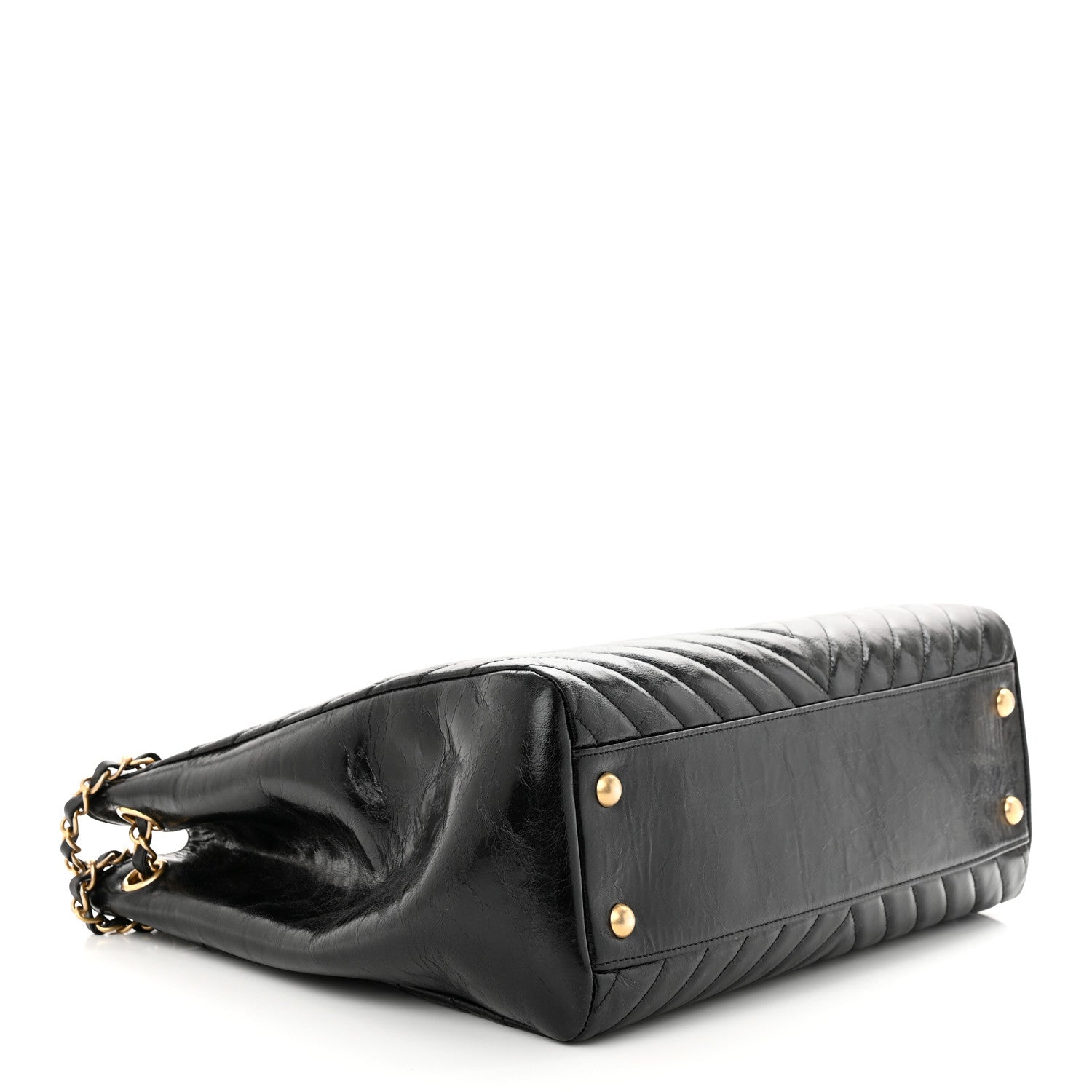 Chanel Aged Calfskin Chevron Quilted Shopping Tote Black 4 of 10