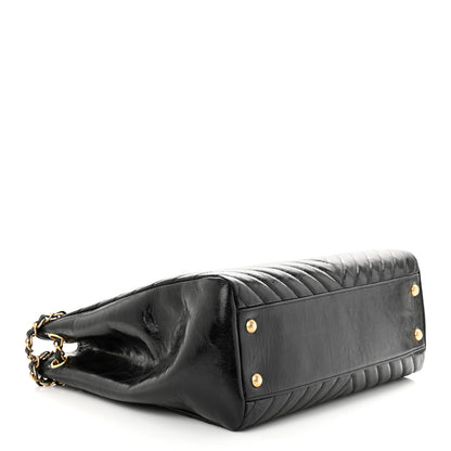Chanel Aged Calfskin Chevron Quilted Shopping Tote Black 4 of 10