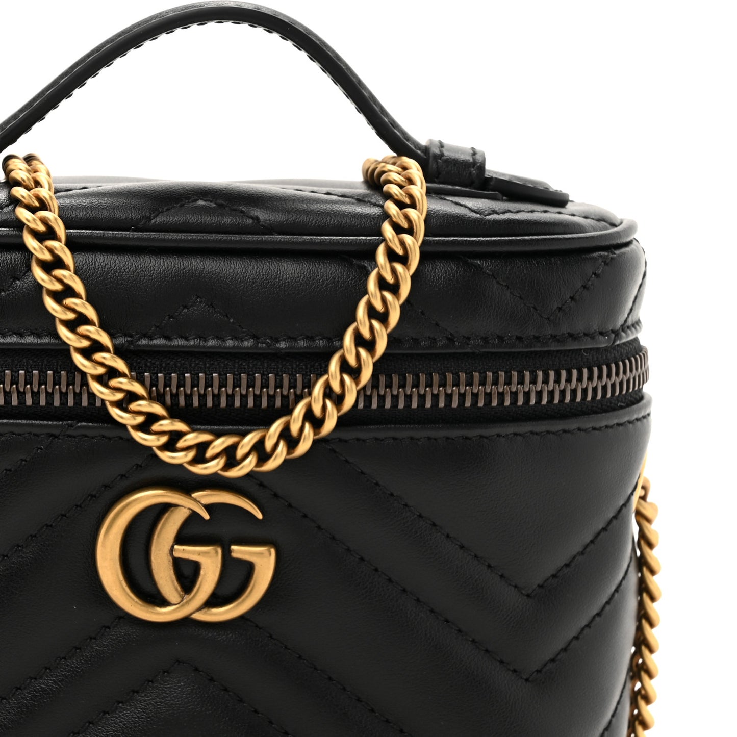 Calfskin Matelasse Chevron Mini GG Marmont Top Handle Bag Black