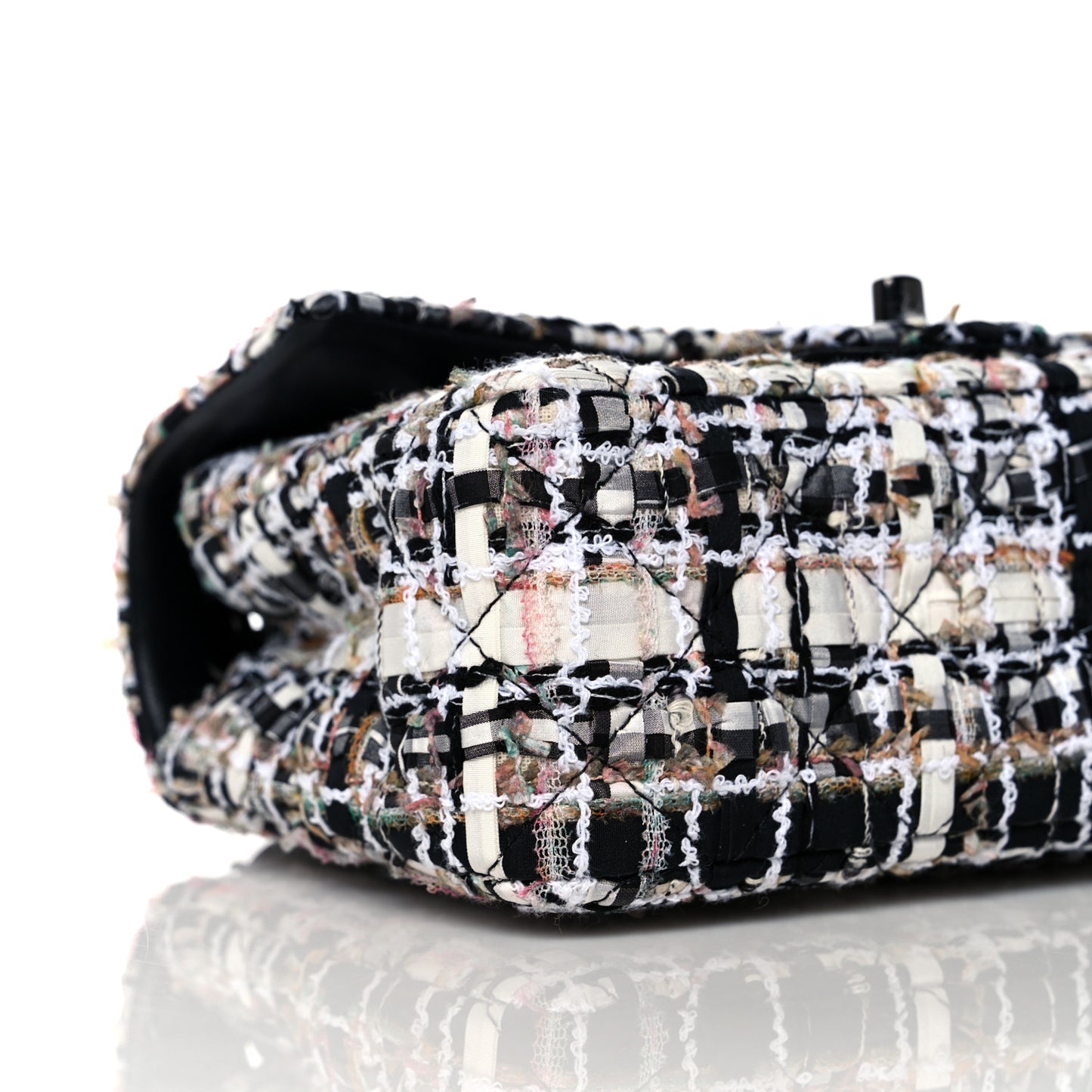 Tweed Quilted Mini Rectangular Flap White Black Multicolor