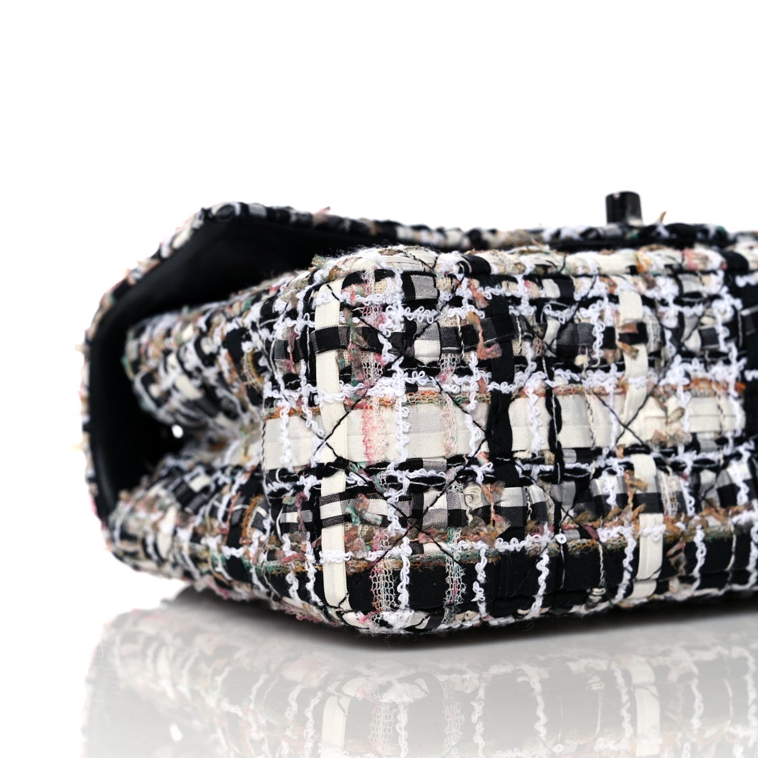 Chanel Tweed Quilted Mini Rectangular Flap White Black Multicolor 8 of 9