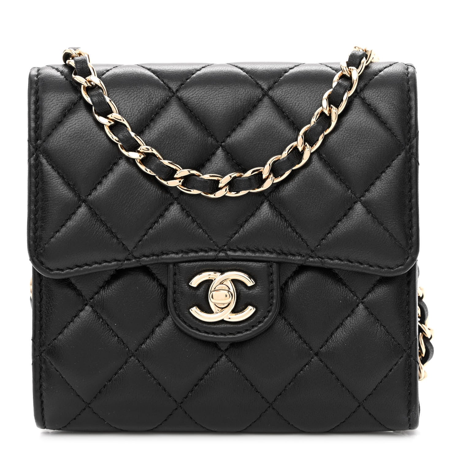 Chanel Lambskin Quilted Wallet With Chain Black 1 of 13