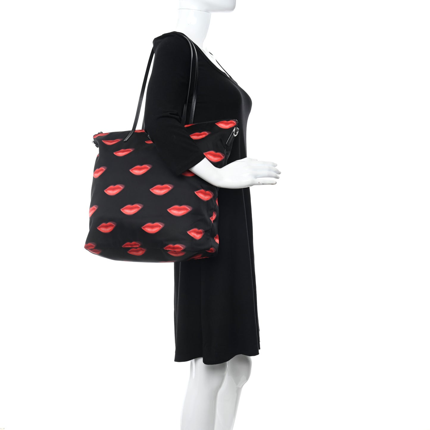 Tessuto Nylon Lips Tote Black