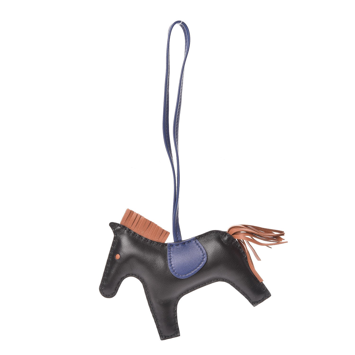 Hermes Milo Lambskin Grigri Rodeo Horse Bag Charm GM Black Bleu Saphir Gold 1 of 5
