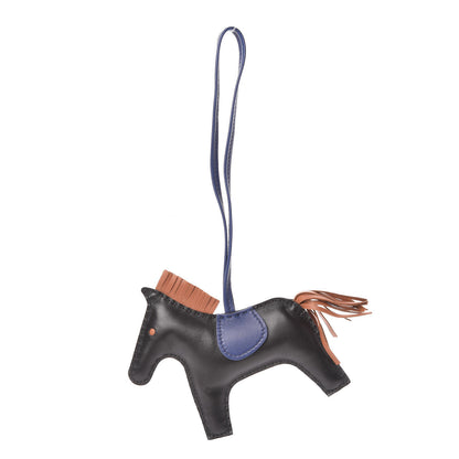 Hermes Milo Lambskin Grigri Rodeo Horse Bag Charm GM Black Bleu Saphir Gold 1 of 5