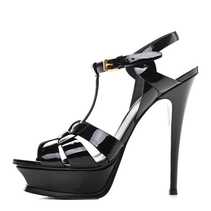 Saint Laurent Patent Tribute 105 Platform Sandals 38 Black 1 of 4