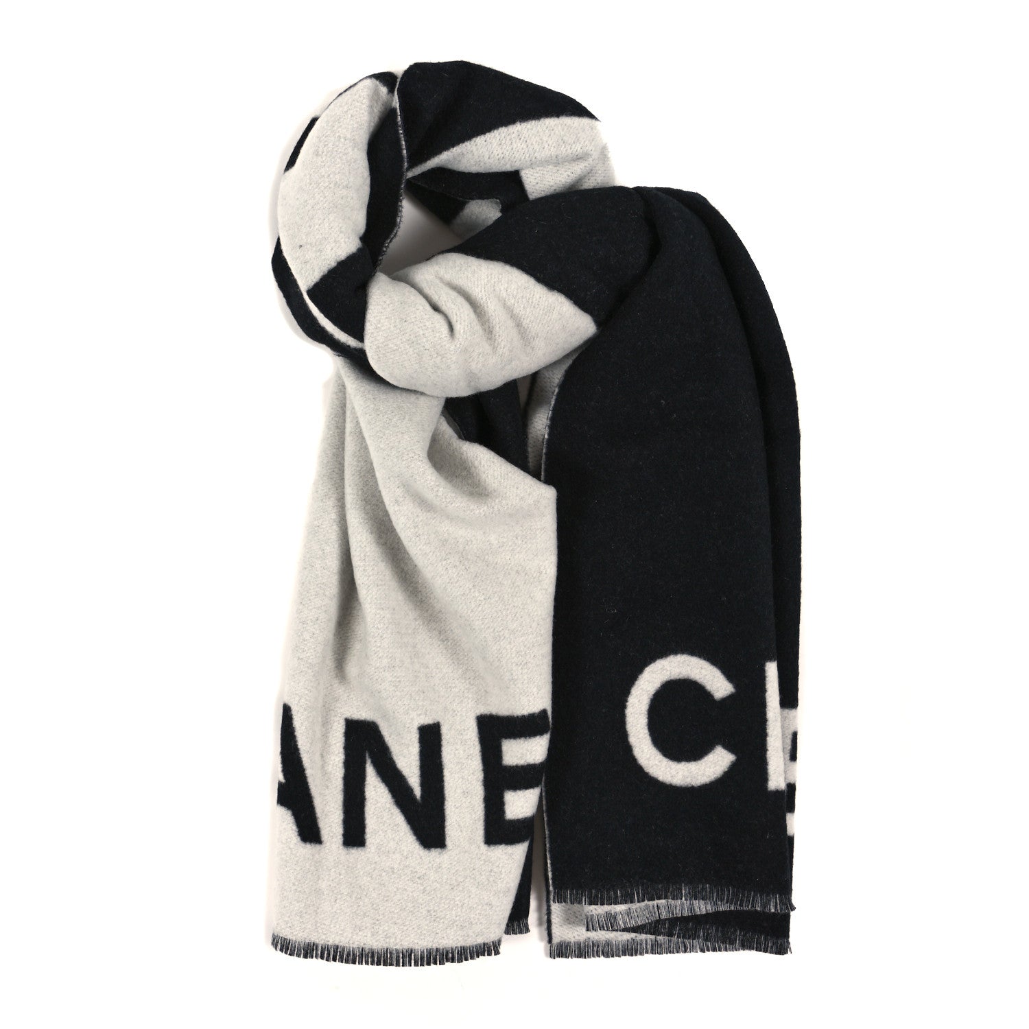 Chanel Cashmere CC Fringe Stole Black White 1 of 3