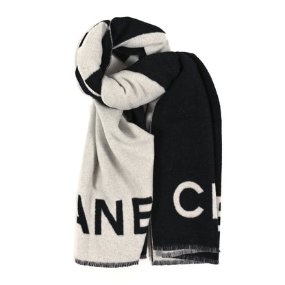 Chanel Cashmere CC Fringe Stole Black White 1 of 3