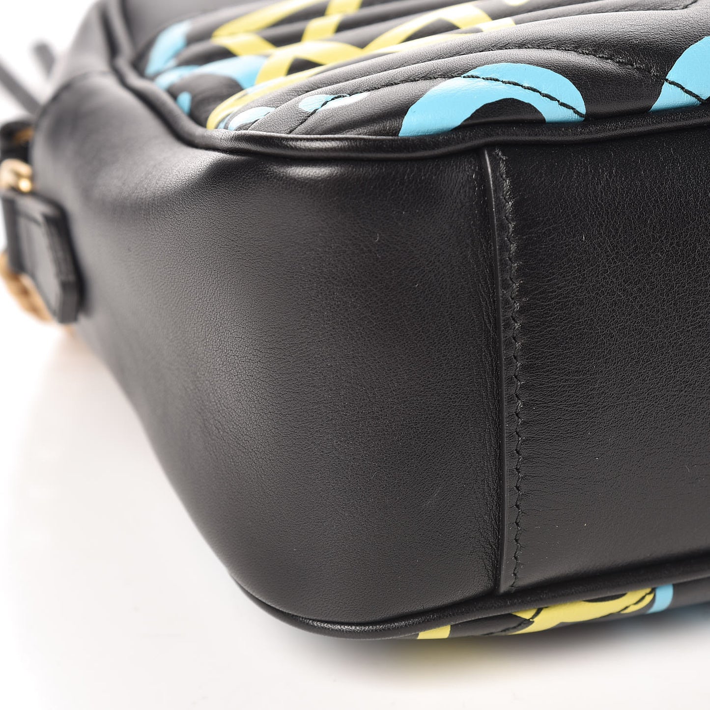 Calfskin Matelasse GucciGhost Medium GG Marmont Chain Shoulder Bag Black New Acquamarine