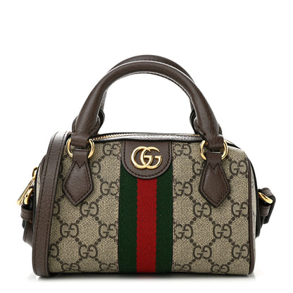 Gucci GG Supreme Monogram Textured Dollar Calfskin Web Super Mini Ophidia Top Handle Bowler Bag Beige Ebony New Acero 1 of 11