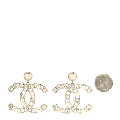 Chanel Metal Glass Pearl Strass Snowfall Drop Earrings Light Gold 2 of 4