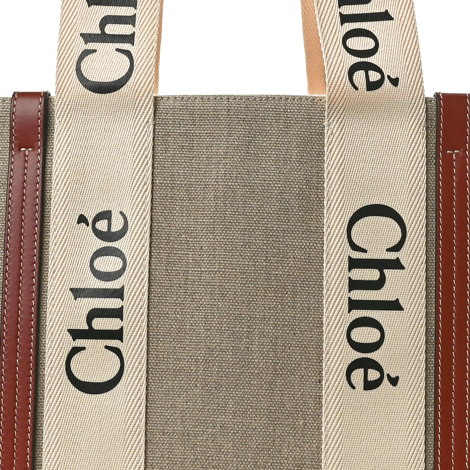 Chloe Linen Calfskin Large Woody Ribbon Tote White Brown 8 of 10