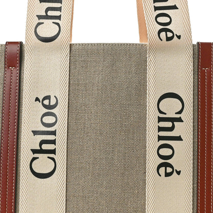 Chloe Linen Calfskin Large Woody Ribbon Tote White Brown 8 of 10
