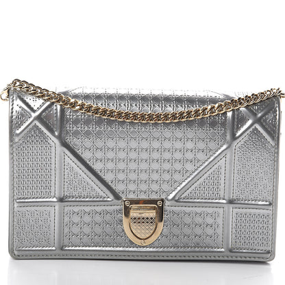 Christian Dior Metallic Patent Micro-Cannage Diorama Wallet on Chain Pouch Silver 6 of 8