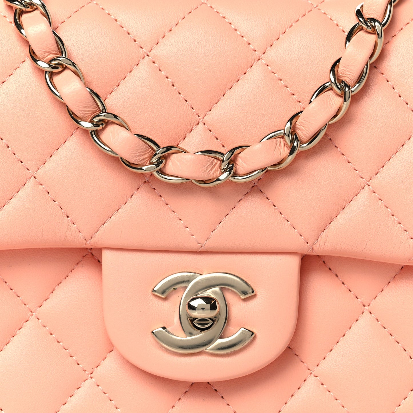 Lambskin Quilted Mini Square Flap Light Pink