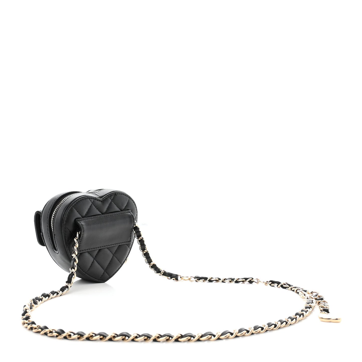 Lambskin Quilted CC In Love Heart Waist Belt Bag With Chain Black