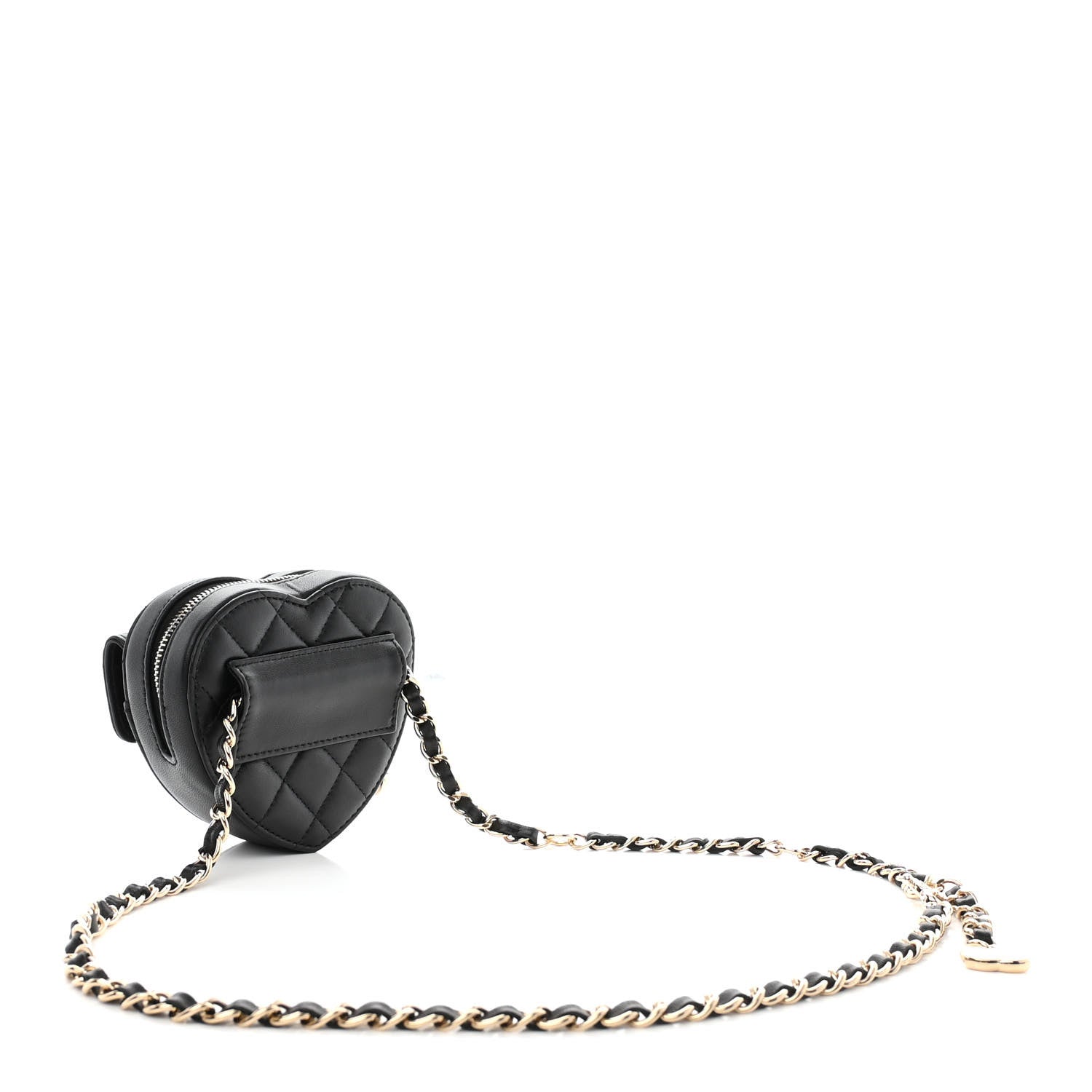 Chanel Lambskin Quilted CC In Love Heart Waist Belt Bag With Chain Black 3 of 13