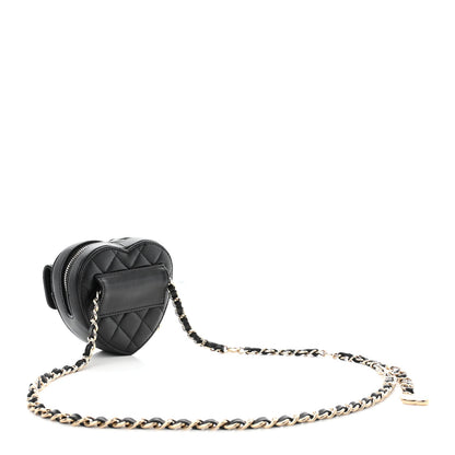 Chanel Lambskin Quilted CC In Love Heart Waist Belt Bag With Chain Black 3 of 13
