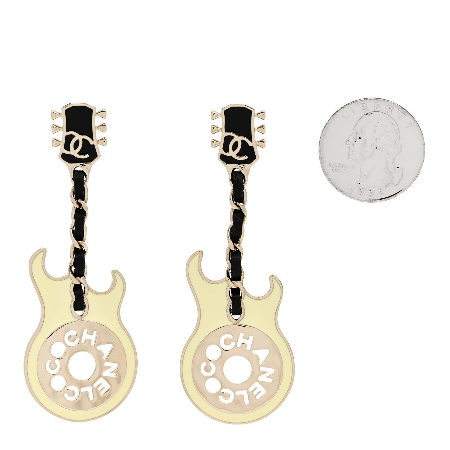 Metal Resin Lambskin Guitar Earrings Black White