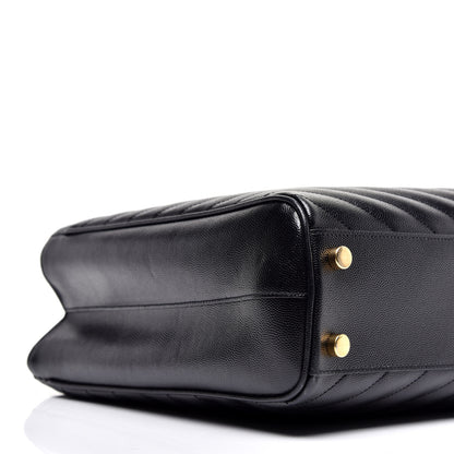Saint Laurent Grain De Poudre Matelasse Chevron Monogram Shopping Bag Black 8 of 9